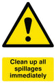 CLEAN UP ALL SPILLAGES IMMEDIATELY SIGN - VoltPPE